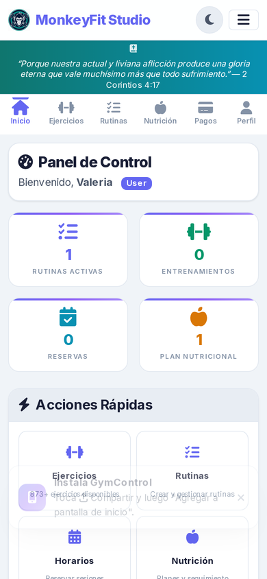 Dashboard GymControl en iPhone